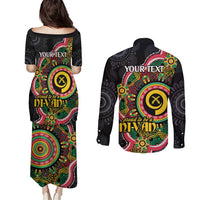 Vanuatu Personalised Couples Matching Puletasi and Long Sleeve Button Shirt Aboriginal Dot Paitnting LT9 - Polynesian Pride