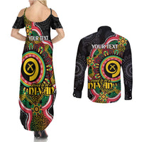 Vanuatu Personalised Couples Matching Summer Maxi Dress and Long Sleeve Button Shirt Aboriginal Dot Paitnting LT9 - Polynesian Pride