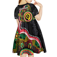 Vanuatu Personalised Kid Short Sleeve Dress Aboriginal Dot Paitnting - Polynesian Pride