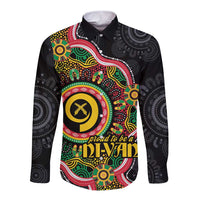 Vanuatu Personalised Long Sleeve Button Shirt Aboriginal Dot Paitnting LT9 Unisex Black - Polynesian Pride