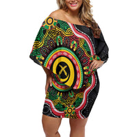 Vanuatu Personalised Off Shoulder Short Dress Aboriginal Dot Paitnting - Polynesian Pride