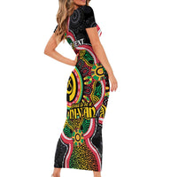 Vanuatu Personalised Short Sleeve Bodycon Dress Aboriginal Dot Paitnting - Polynesian Pride