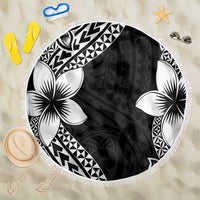 Lotu Tamaiti White Sunday Beach Blanket Pacific Plumeria Flowers - Black Version LT9 One Size 150cm Black - Polynesian Pride