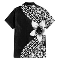 Lotu Tamaiti White Sunday Family Matching Off The Shoulder Long Sleeve Dress and Hawaiian Shirt Pacific Plumeria Flowers - Black Version LT9 - Polynesian Pride