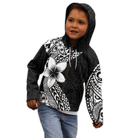 Lotu Tamaiti White Sunday Kid Hoodie Pacific Plumeria Flowers - Black Version