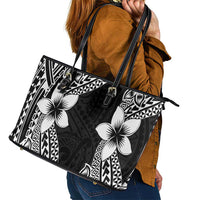 Lotu Tamaiti White Sunday Leather Tote Bag Pacific Plumeria Flowers - Black Version LT9 - Polynesian Pride