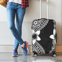 Lotu Tamaiti White Sunday Luggage Cover Pacific Plumeria Flowers - Black Version