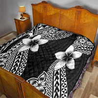 Lotu Tamaiti White Sunday Quilt Pacific Plumeria Flowers - Black Version