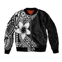 Lotu Tamaiti White Sunday Sleeve Zip Bomber Jacket Pacific Plumeria Flowers - Black Version