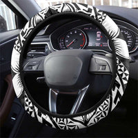 Lotu Tamaiti White Sunday Steering Wheel Cover Pacific Plumeria Flowers - Black Version LT9 - Polynesian Pride