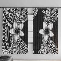 Lotu Tamaiti White Sunday Window Curtain Pacific Plumeria Flowers - Black Version LT9 With Hooks Black - Polynesian Pride