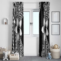 Lotu Tamaiti White Sunday Window Curtain Pacific Plumeria Flowers - Black Version LT9 - Polynesian Pride
