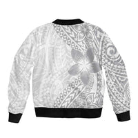 Lotu Tamaiti White Sunday Bomber Jacket Pacific Plumeria Flowers - White Version