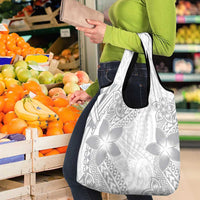 Lotu Tamaiti White Sunday Grocery Bag Pacific Plumeria Flowers - White Version LT9 - Polynesian Pride