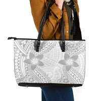 Lotu Tamaiti White Sunday Leather Tote Bag Pacific Plumeria Flowers - White Version LT9 - Polynesian Pride