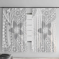 Lotu Tamaiti White Sunday Window Curtain Pacific Plumeria Flowers - White Version LT9 With Hooks White - Polynesian Pride