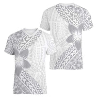 Lotu Tamaiti White Sunday Women V-Neck T-Shirt Pacific Plumeria Flowers - White Version