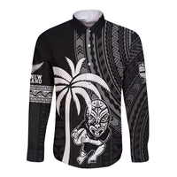 Custom Fiji New Zealand Rugby Long Sleeve Button Shirt Make History Together LT9 Unisex Black - Polynesian Pride