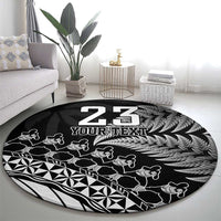 Custom Fiji New Zealand Rugby Round Carpet Cibi Dance with Black Fern