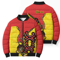 Personalised Papua New Guinea Oro Necklace Bomber Puffer Jacket Gold Melanesia Traditional Pattern