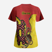 Personalised Papua New Guinea Oro Necklace Scrub Top Gold Melanesia Traditional Pattern