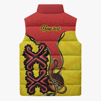 Personalised Papua New Guinea Oro Necklace Sleeveless Puffer Jacket Gold Melanesia Traditional Pattern