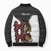 Personalised Papua New Guinea Oro Necklace Bomber Puffer Jacket Black Melanesia Traditional Pattern