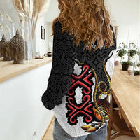 Personalised Papua New Guinea Oro Necklace Women Casual Shirt Black Melanesia Traditional Pattern