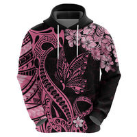 Polynesian Floral Butterfly Hoodie Breast Cancer Pink Ribbon LT9 - Polynesian Pride