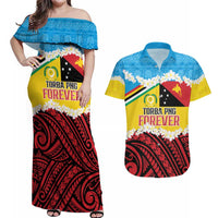 Personalised Torba PNG Forever Couples Matching Off Shoulder Maxi Dress and Hawaiian Shirt Polynesian Sand Art - Polynesian Pride