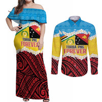 Personalised Torba PNG Forever Couples Matching Off Shoulder Maxi Dress and Long Sleeve Button Shirt Polynesian Sand Art - Polynesian Pride