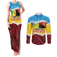 Personalised Torba PNG Forever Couples Matching Tank Maxi Dress and Long Sleeve Button Shirt Polynesian Sand Art - Polynesian Pride