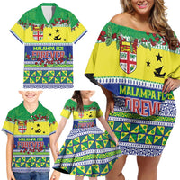 Personalised Malampa Fiji Forever Family Matching Off Shoulder Short Dress and Hawaiian Shirt Tagimoucia Polynesian Sand Drawing - Polynesian Pride