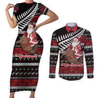 New Zealand Kiwi Santa Christmas Couples Matching Short Sleeve Bodycon Dress and Long Sleeve Button Shirt He Wairua Kirihimete - Polynesian Pride