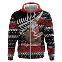 New Zealand Kiwi Santa Christmas Zip Hoodie He Wairua Kirihimete - Polynesian Pride