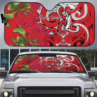Personalised New Zealand Koru Pohutukawa Auto Sun Shade Meri Kirihimete Aroha for Christmas - Polynesian Pride