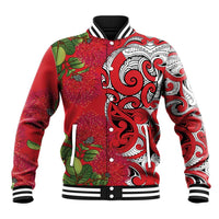 Personalised New Zealand Koru Pohutukawa Baseball Jacket Meri Kirihimete Aroha for Christmas - Polynesian Pride