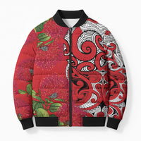 Personalised New Zealand Koru Pohutukawa Bomber Puffer Jacket Meri Kirihimete Aroha for Christmas - Polynesian Pride
