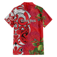 Personalised New Zealand Koru Pohutukawa Family Matching Off The Shoulder Long Sleeve Dress and Hawaiian Shirt Meri Kirihimete Aroha for Christmas - Polynesian Pride