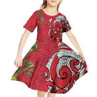 Personalised New Zealand Koru Pohutukawa Kid Short Sleeve Dress Meri Kirihimete Aroha for Christmas - Polynesian Pride