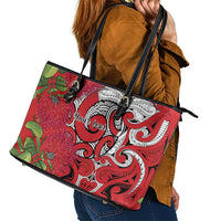 Personalised New Zealand Koru Pohutukawa Leather Tote Bag Meri Kirihimete Aroha for Christmas - Polynesian Pride