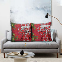 Personalised New Zealand Koru Pohutukawa Pillow Cover Meri Kirihimete Aroha for Christmas - Polynesian Pride
