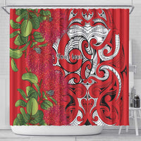 Personalised New Zealand Koru Pohutukawa Shower Curtain Meri Kirihimete Aroha for Christmas - Polynesian Pride