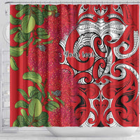 Personalised New Zealand Koru Pohutukawa Shower Curtain Meri Kirihimete Aroha for Christmas - Polynesian Pride