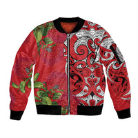 Personalised New Zealand Koru Pohutukawa Sleeve Zip Bomber Jacket Meri Kirihimete Aroha for Christmas - Polynesian Pride
