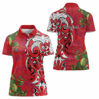 Personalised New Zealand Koru Pohutukawa Women Polo Shirt Meri Kirihimete Aroha for Christmas - Polynesian Pride