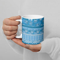 Hawaiian Hibiscus Honu Ceramic Mug Blue Mele Kalikimaka Palaka Spirit - Polynesian Pride