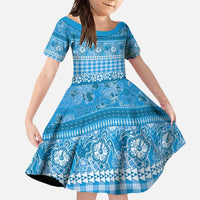 Hawaiian Hibiscus Honu Family Matching Long Sleeve Bodycon Dress and Hawaiian Shirt Blue Mele Kalikimaka Palaka Spirit - Polynesian Pride