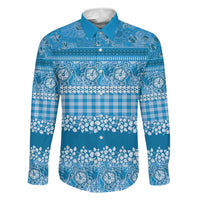 Hawaiian Hibiscus Honu Family Matching Off The Shoulder Long Sleeve Dress and Hawaiian Shirt Blue Mele Kalikimaka Palaka Spirit - Polynesian Pride