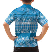 Hawaiian Hibiscus Honu Family Matching Off Shoulder Short Dress and Hawaiian Shirt Blue Mele Kalikimaka Palaka Spirit - Polynesian Pride